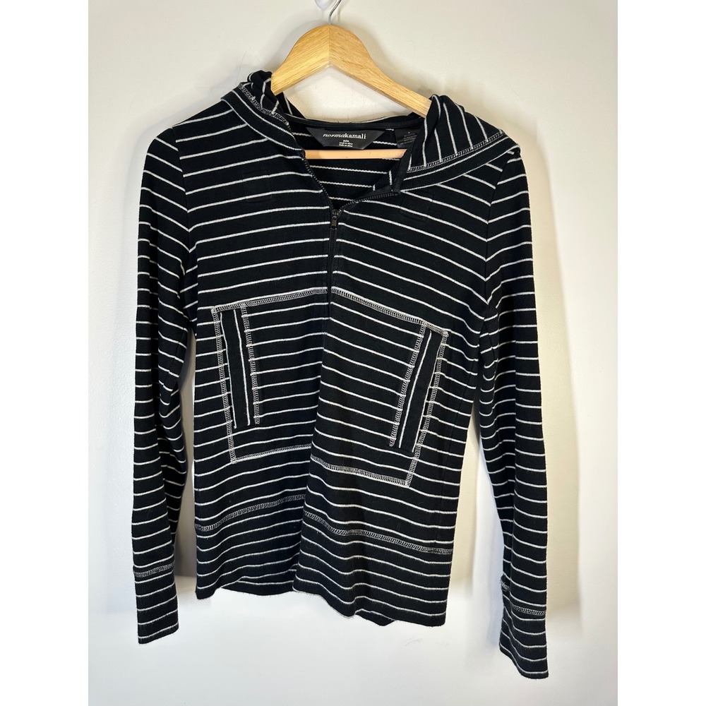 Norma Kamali Striped Half Zip Hoodie Sweatshirt Womens Size M Designer Nautical